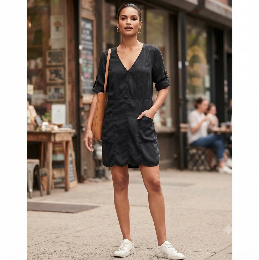 Anthropologie Pilcro and the Letterpress Black Utility Shift Dress Pockets M